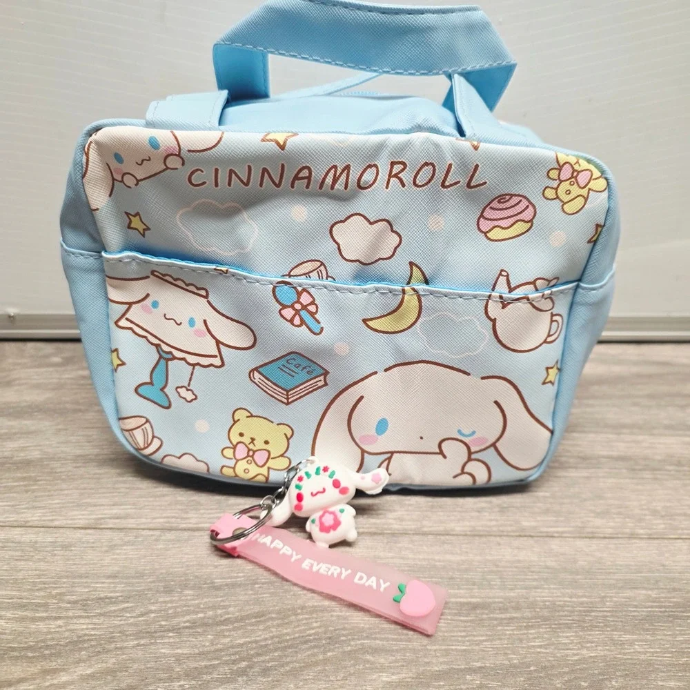 Sanrio Cinnamoroll Insulated Lunch Bag Kawaii Blue Character Tote with Keychain